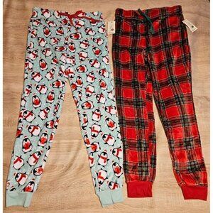 Women's Secret Treasures Xmas Penguin & Plaid Plush Pajama Jogger Pant  SMALL